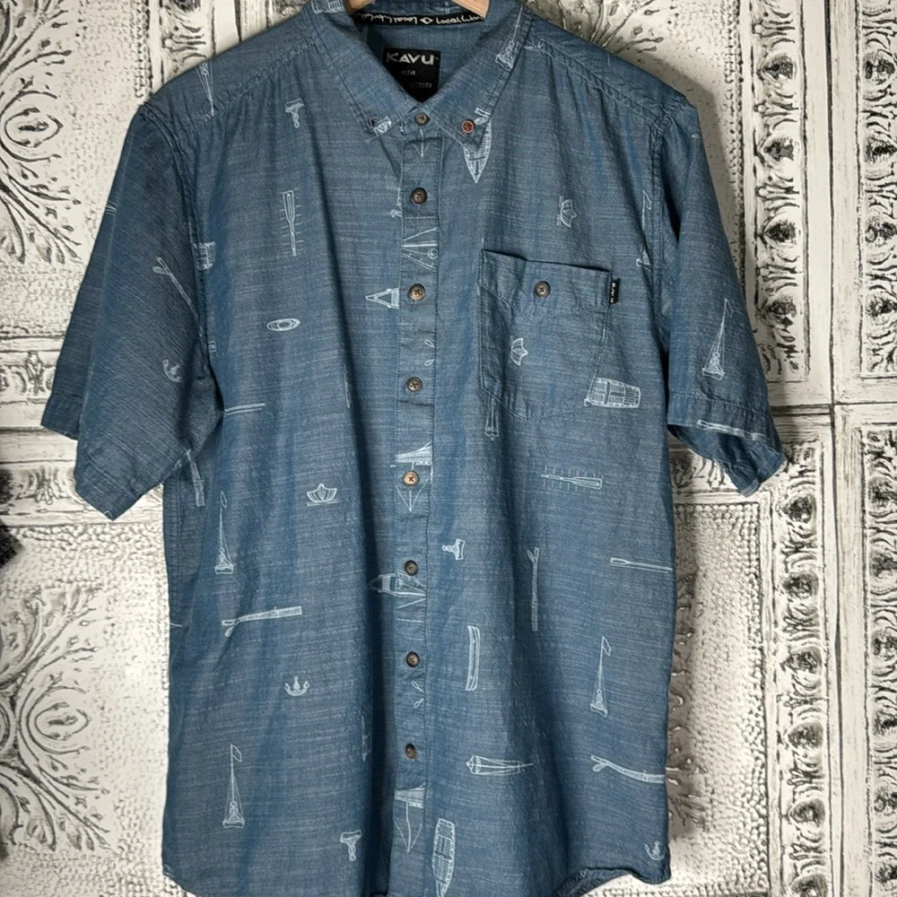 KAVU Men's Denim Blue Casual Button Down Shirt - Picture 3 of 8